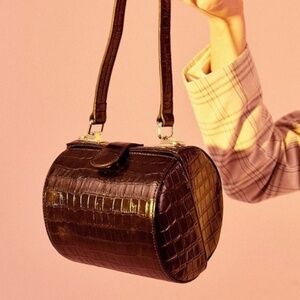 Jagger black Croc-Embossed Mini Barrel Bag - Women